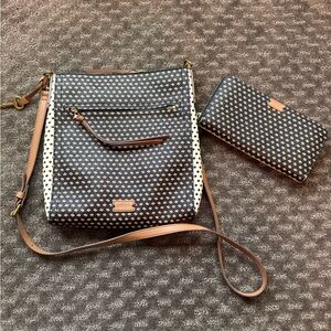 Fossil Black and Tan Crossbody Bag and Wallet Set